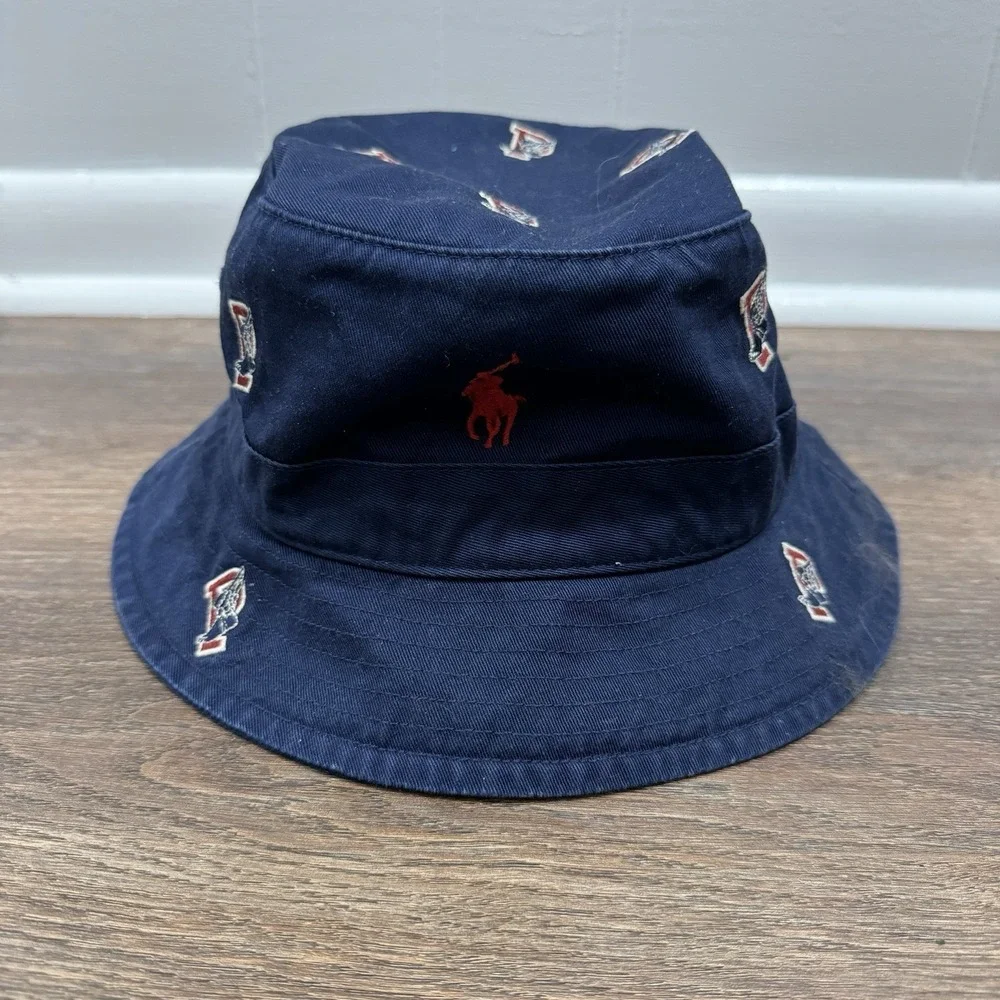 POLO RALPH LAUREN Men's Pony All Over P Wing Winged Foot Bucket Hat Cap Lid NAVY